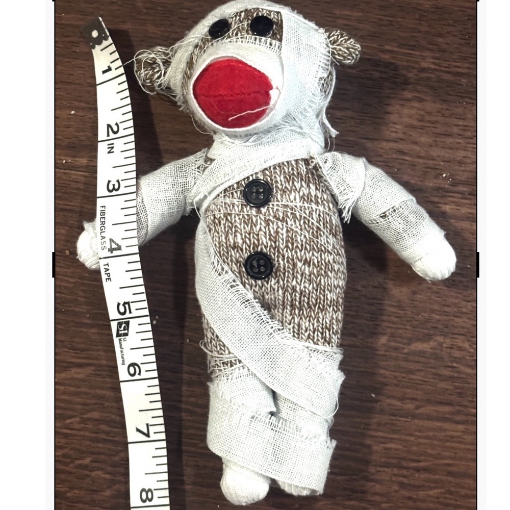Pier 1 mummy sock monkey Halloween ornament decor rare 8" tall